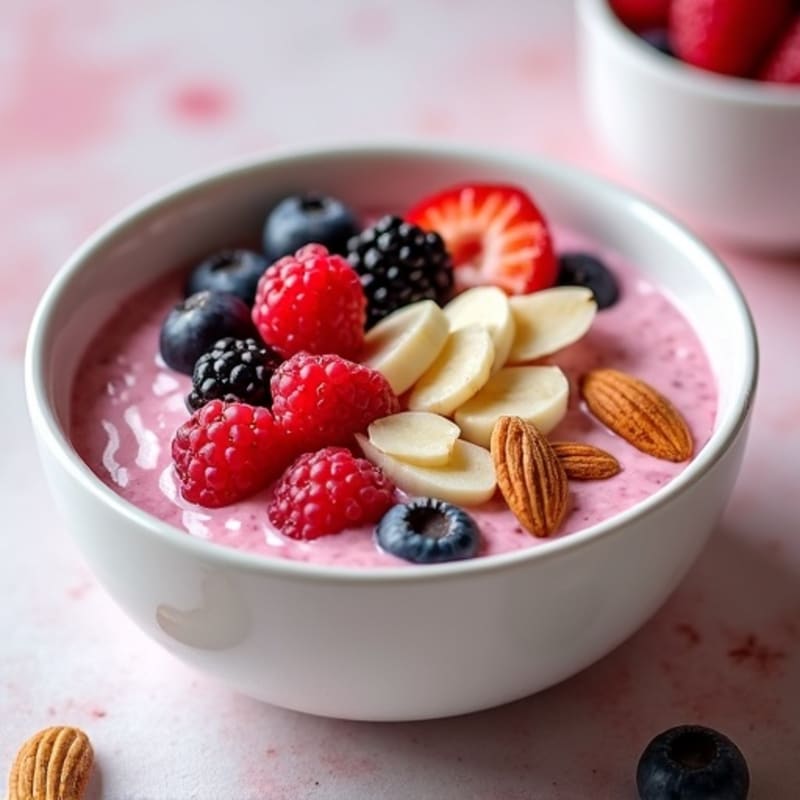 Silky Protein Yogurt Bowl with Mixed Berries and Almonds
