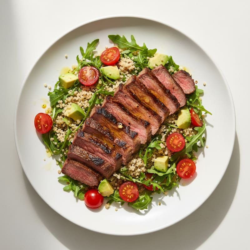 Grilled Steak and Quinoa Salad with Avocado and Cherry Tomatoes