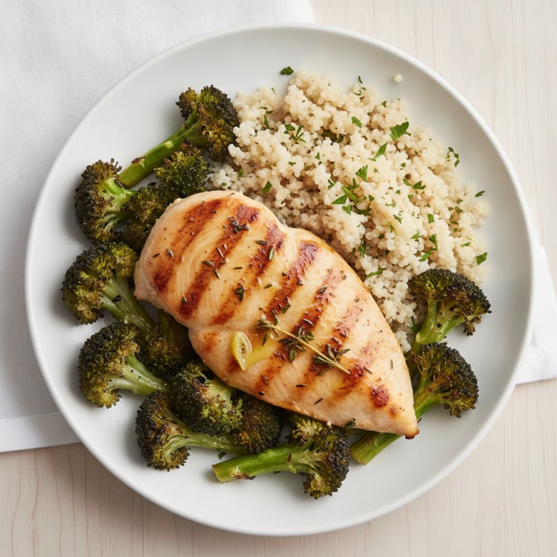 Grilled Chicken Breast with Quinoa and Roasted Broccoli