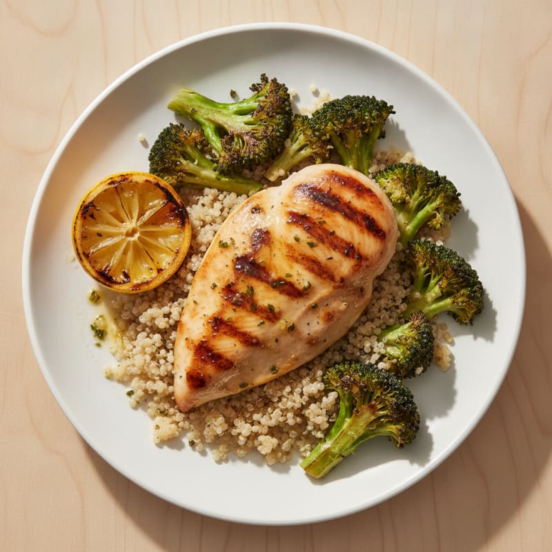 Grilled Chicken Breast with Quinoa and Roasted Broccoli