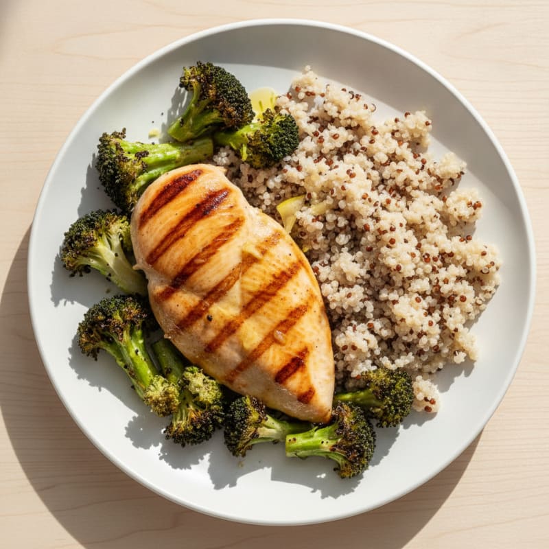 Grilled Chicken Breast with Quinoa and Roasted Broccoli