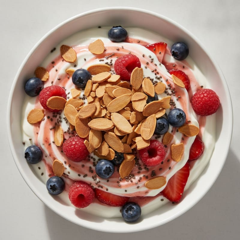 Greek Yogurt Protein Parfait with Mixed Berries and Almonds