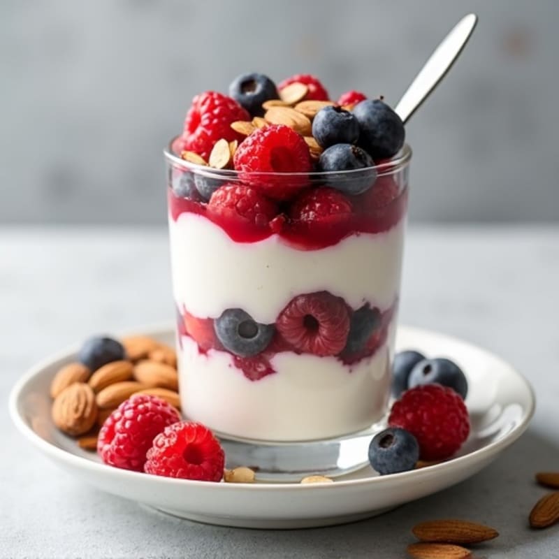 Greek Yogurt Protein Parfait with Mixed Berries and Almonds
