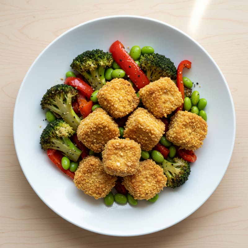 Crispy Pan-Seared Tofu with Roasted Vegetables