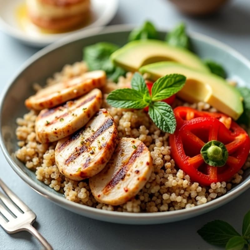 Grilled Chicken and Quinoa Salad with Roasted Peppers