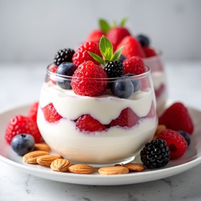 Greek Yogurt Protein Parfait with Mixed Berries and Almonds
