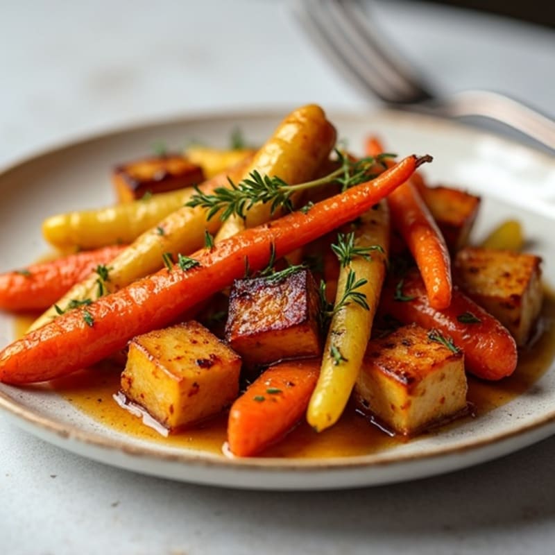 Honey-Maple Roasted Rainbow Carrots with Tempeh