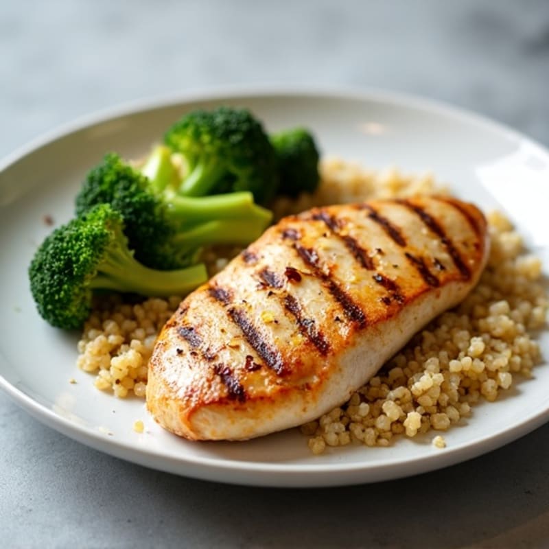Grilled Chicken Breast with Roasted Broccoli and Quinoa