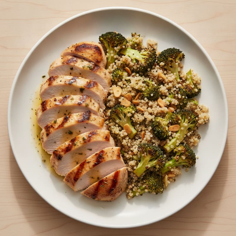 Grilled Turkey Breast with Roasted Broccoli and Quinoa