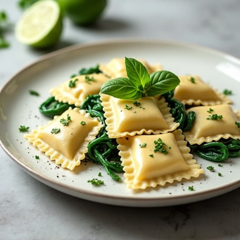 Creamy Spinach Ricotta Ravioli with Herb Sauce