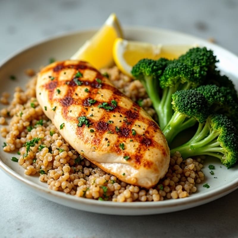 Grilled Chicken Breast with Quinoa and Roasted Broccoli