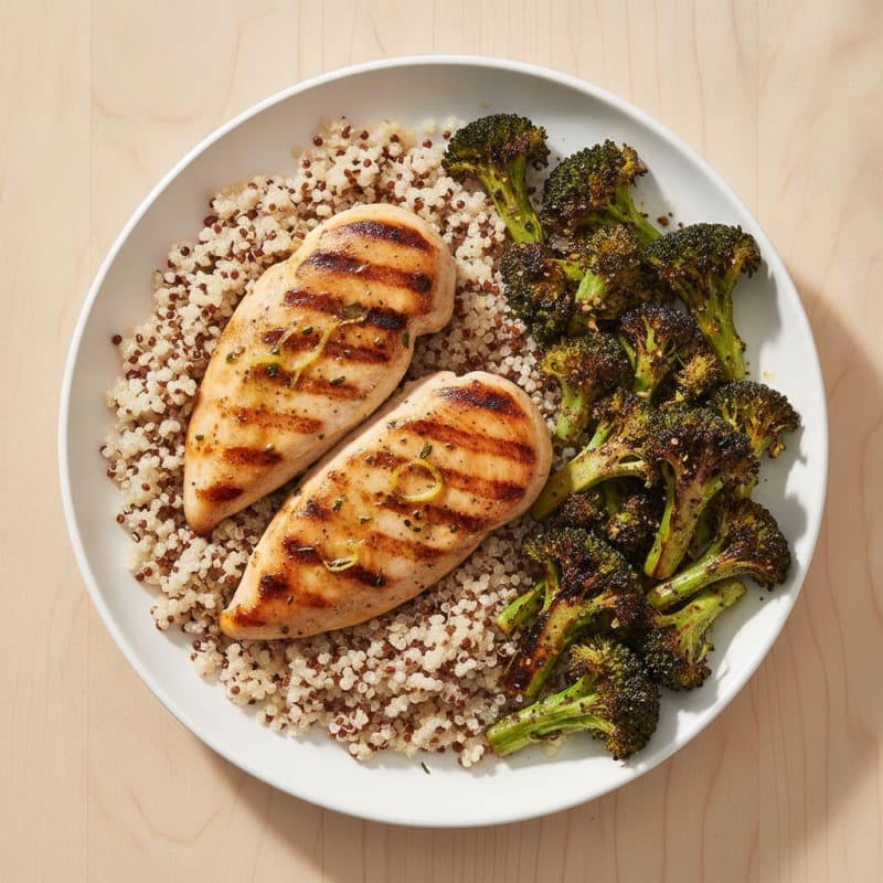 Grilled Chicken Breast with Quinoa and Roasted Broccoli