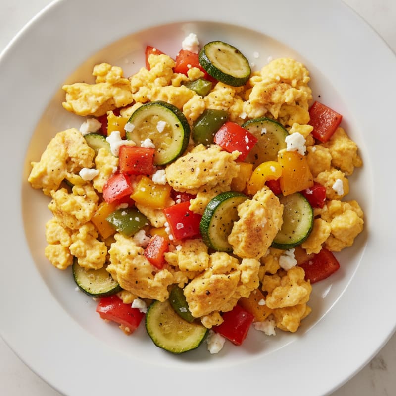 Hearty Scrambled Eggs with Roasted Vegetables