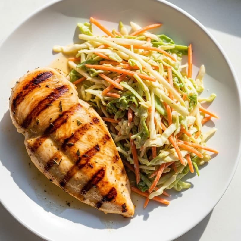 Grilled Chicken Breast with Crunchy Cabbage Slaw