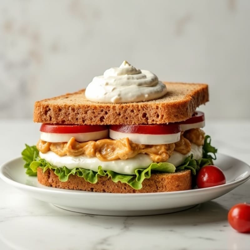 Whole Grain Peanut Butter and Whipped Greek Yogurt Fluff Sandwich