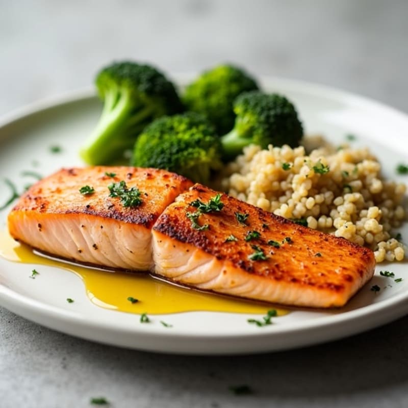 Seared Salmon with Roasted Broccoli and Quinoa