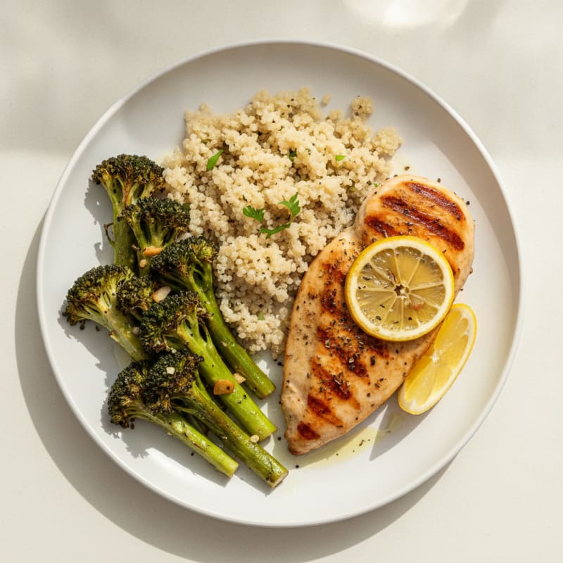 Grilled Chicken Breast with Quinoa and Roasted Broccoli