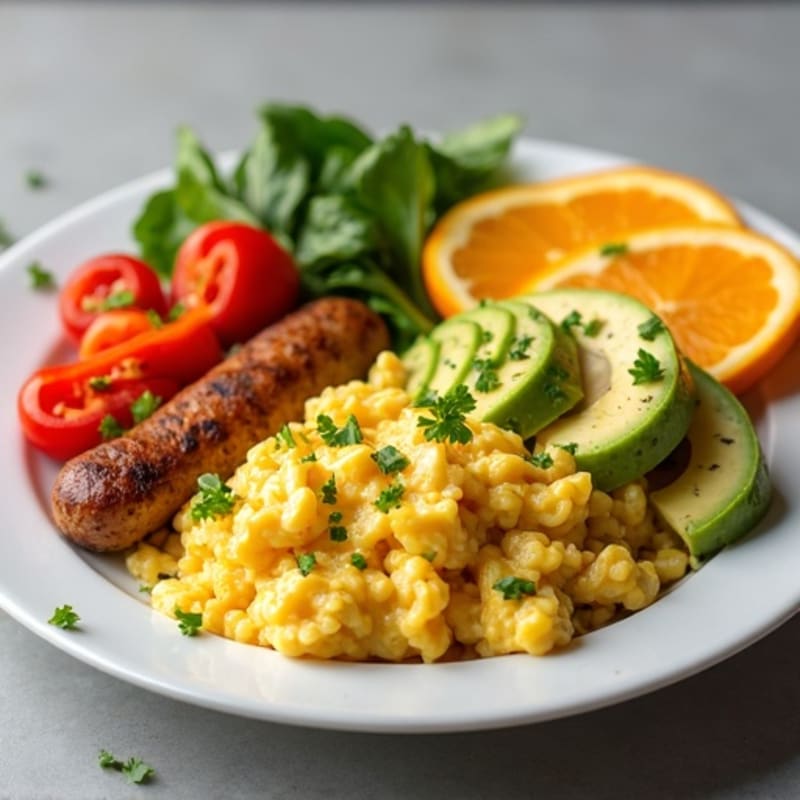 Egg White Scramble with Turkey Sausage and Roasted Sweet Potato