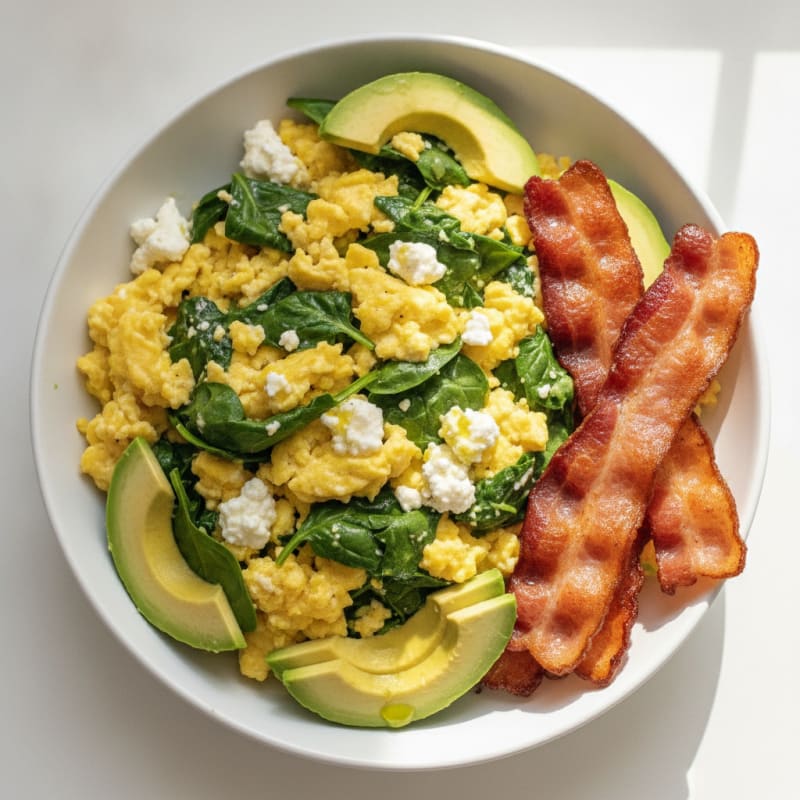 Cottage Cheese Scramble with Spinach and Turkey Bacon