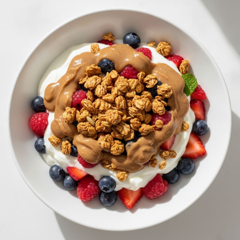 Greek Yogurt Parfait with Almond Butter and Mixed Berries