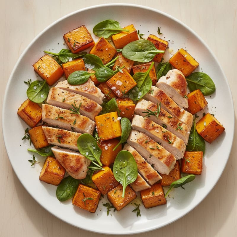Roasted Butternut Squash with Herbs and Chicken