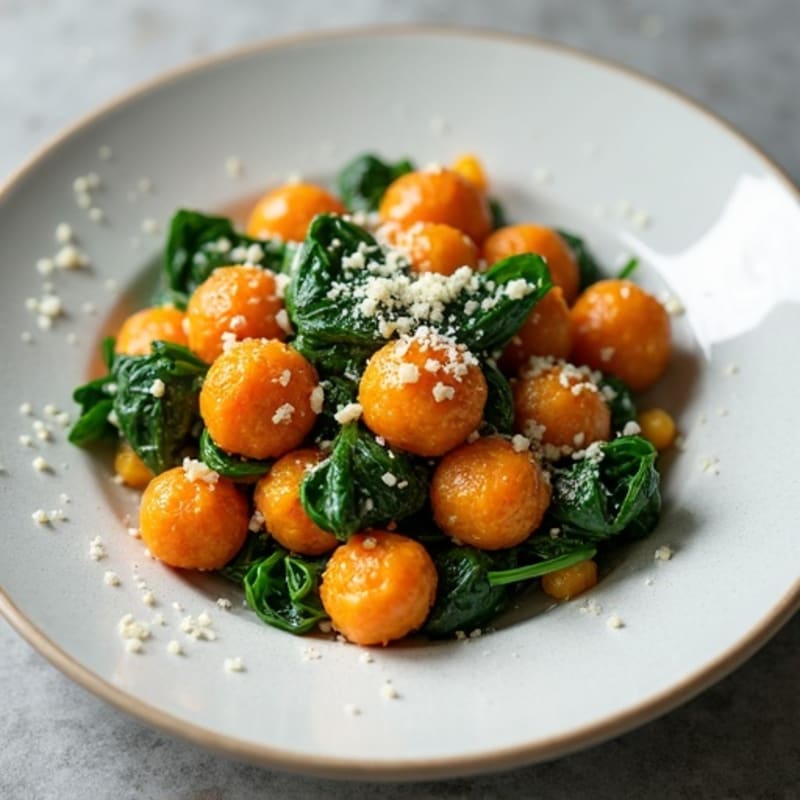 Pan-Seared Sweet Potato Gnocchi with Lean Ground Turkey and Garlicky Spinach