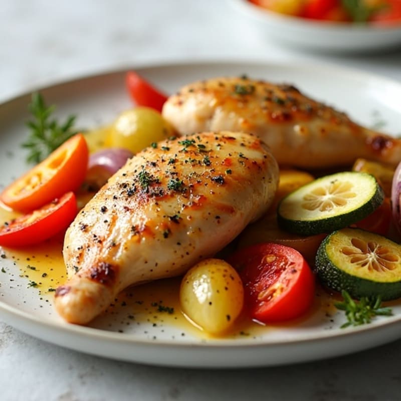 Lemon Garlic Roasted Chicken with Crispy Roasted Vegetables