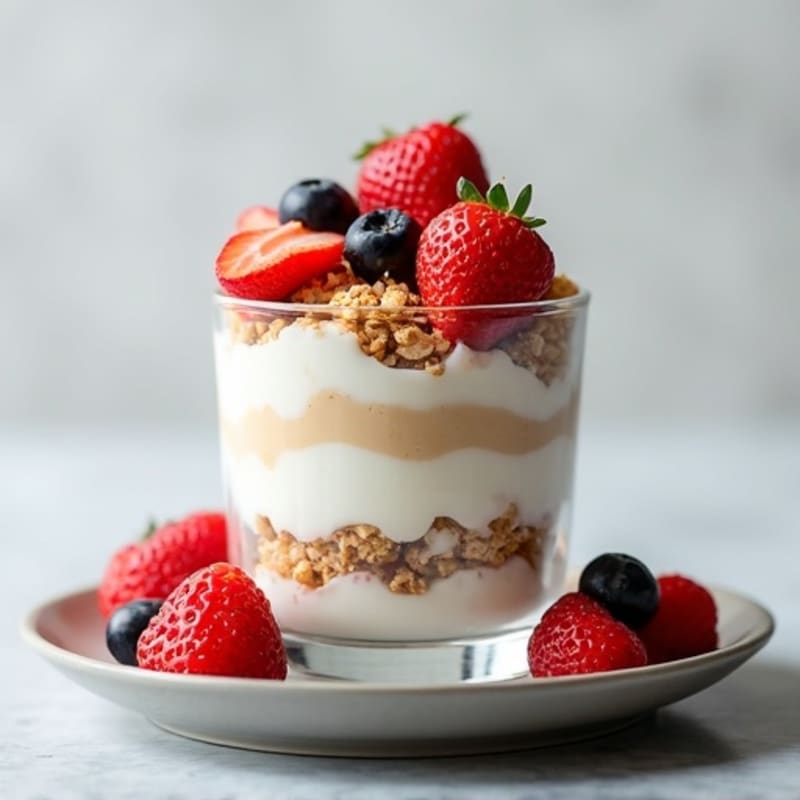 Vanilla Greek Yogurt Parfait with Protein Granola and Fresh Berries