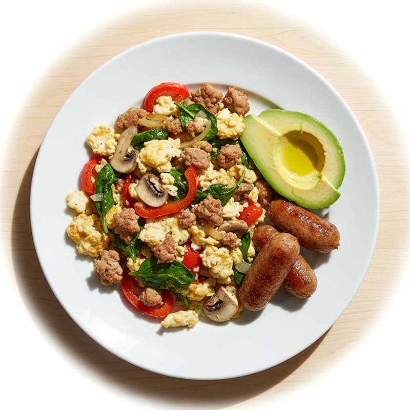 Egg White Veggie Scramble with Turkey Sausage