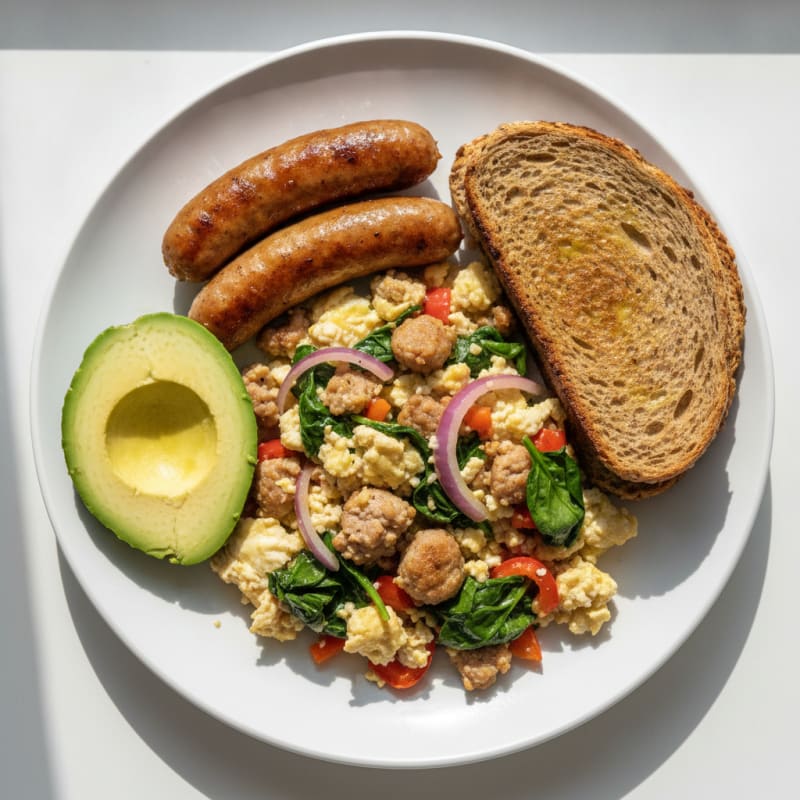 Egg White Veggie Scramble with Turkey Sausage