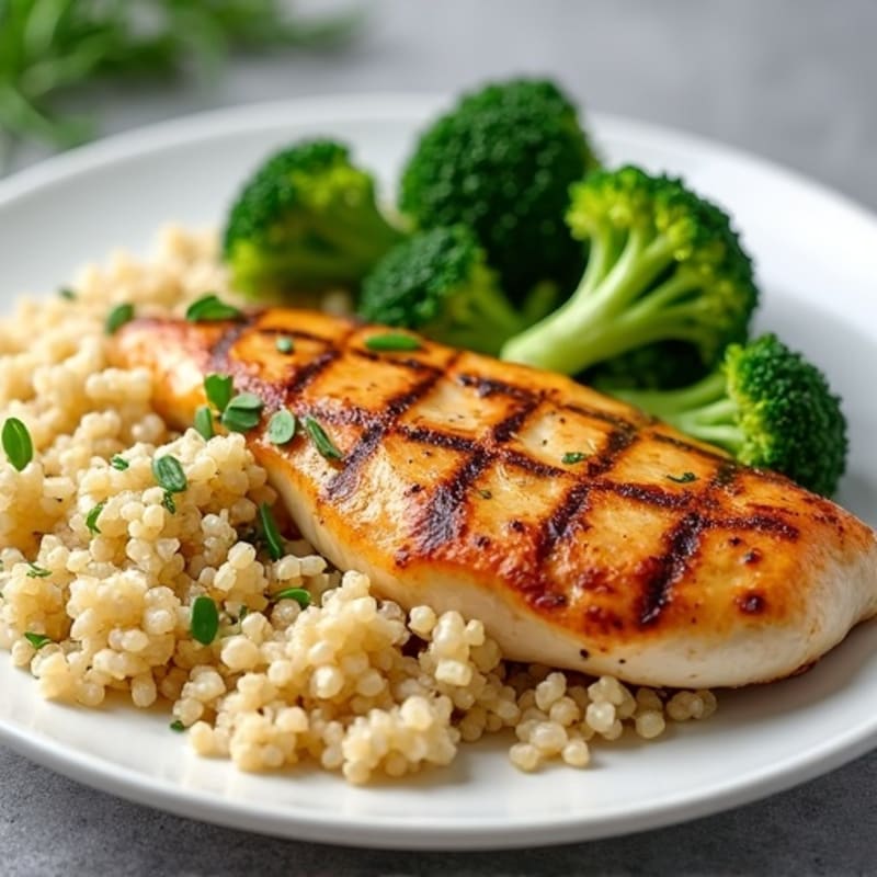 Grilled Chicken Breast with Quinoa and Steamed Broccoli