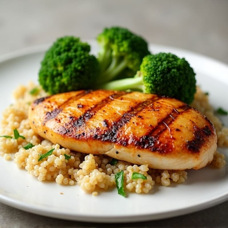 Grilled Chicken Breast with Quinoa and Roasted Broccoli