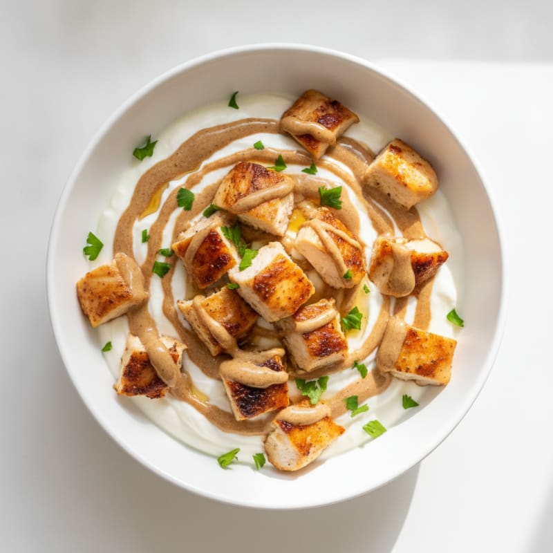 Greek Yogurt Protein Bowl with Chopped Chicken and Almond Butter