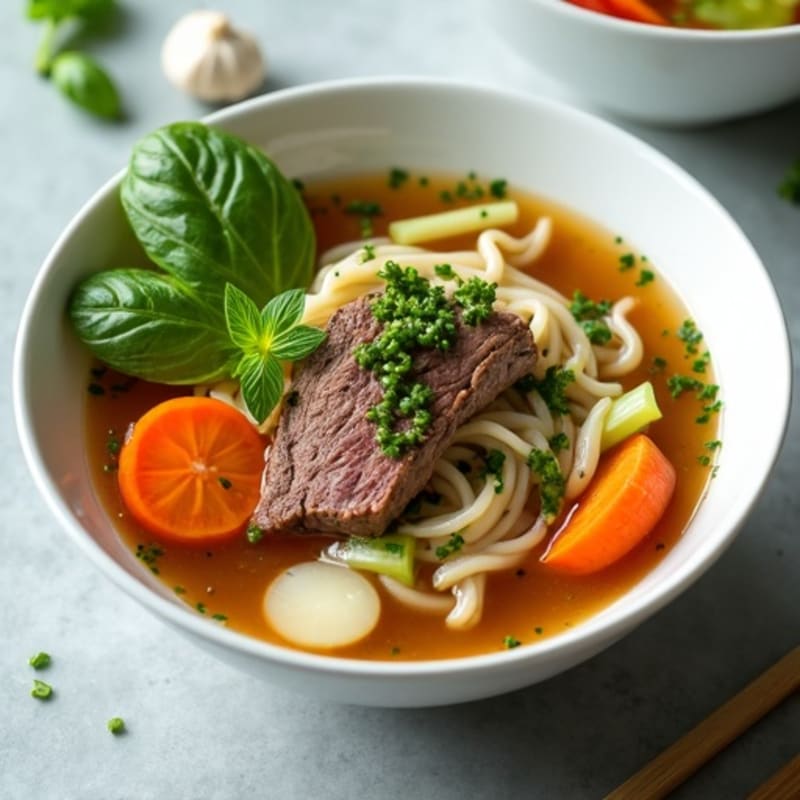 Lean Beef and Rice Noodle Soup with Fresh Herbs