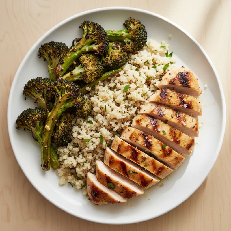 Grilled Chicken Breast with Quinoa and Roasted Broccoli