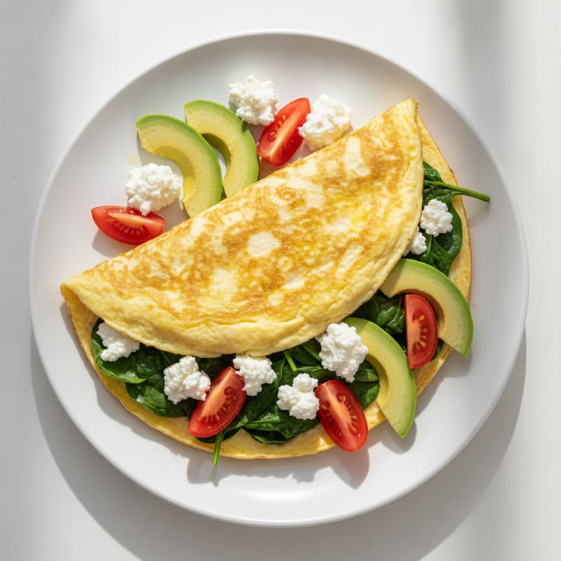 Egg White Spinach Omelette with Cottage Cheese and Fresh Tomatoes