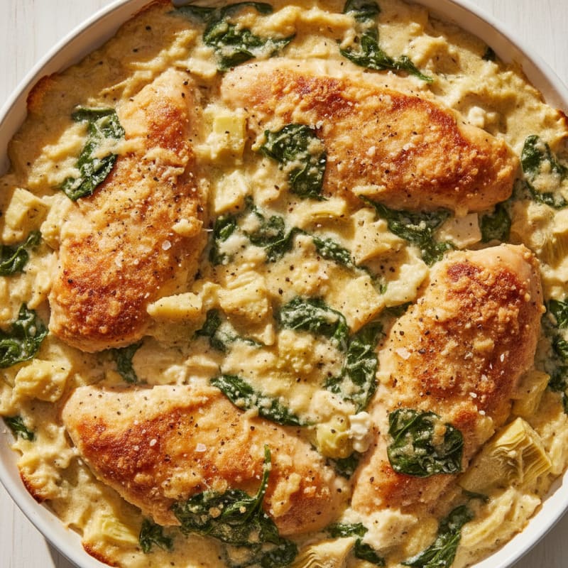 Creamy Spinach Artichoke Chicken Bake