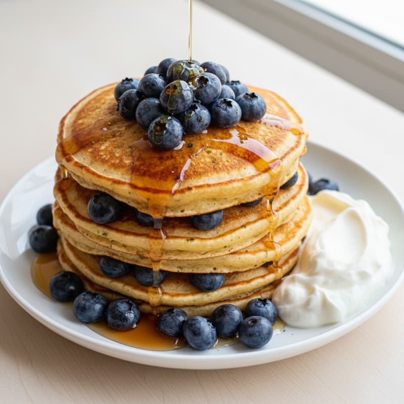 Golden Buttermilk Pancake Stack with Berries