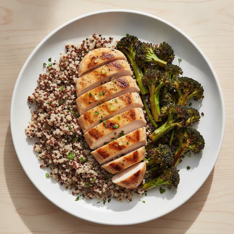 Grilled Chicken Breast with Quinoa and Roasted Broccoli