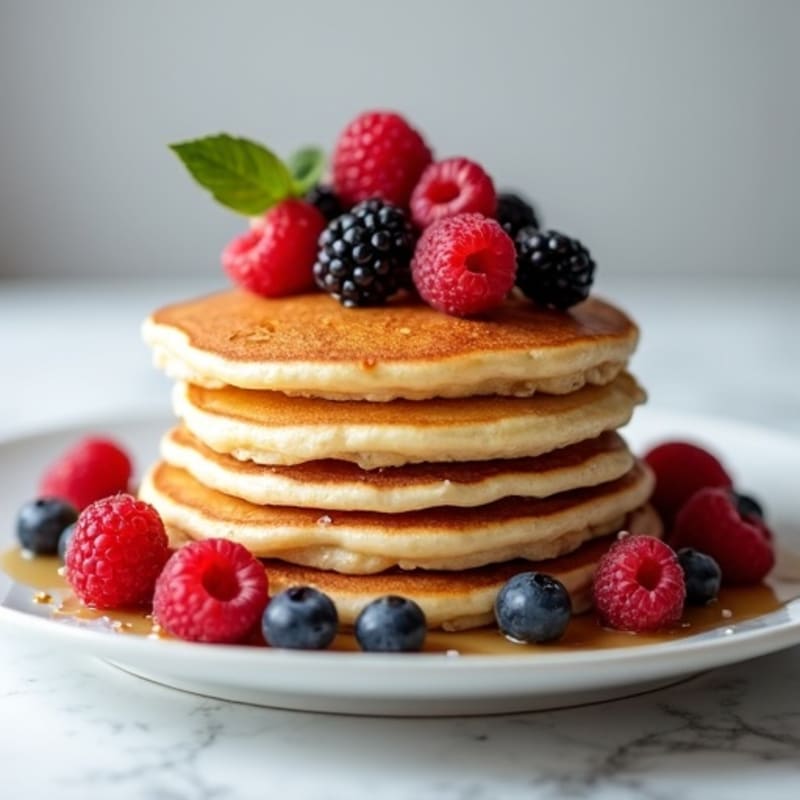 Healthy Fluffy Protein Pancakes with Mixed Berries