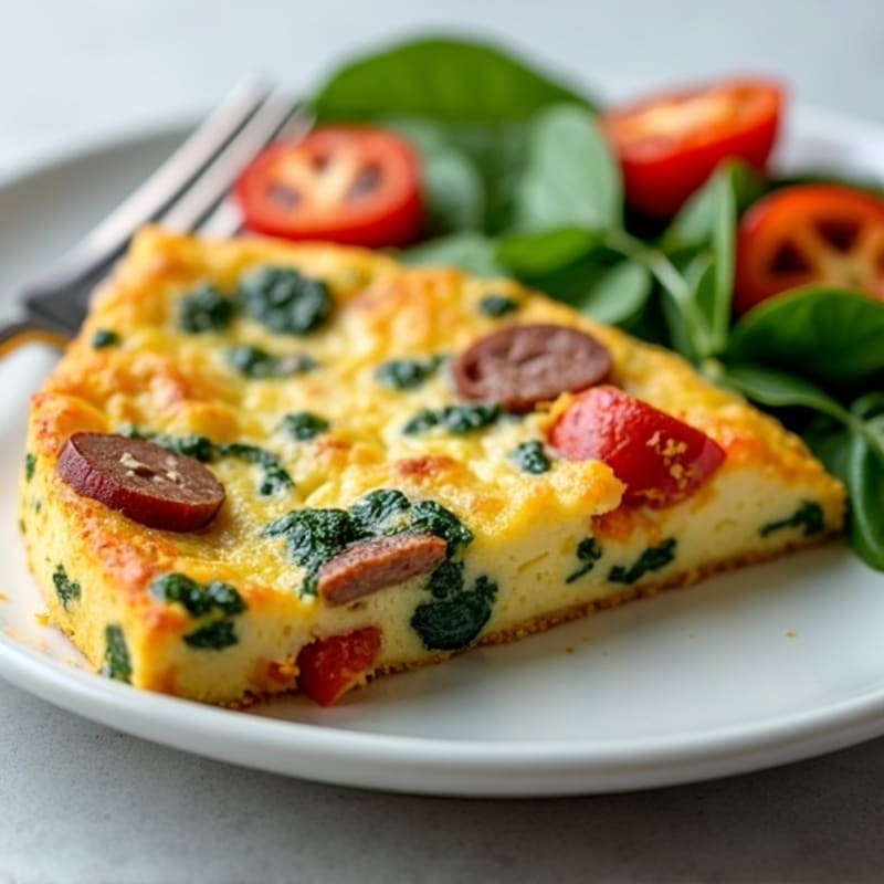 Fluffy Baked Egg Frittata with Fresh Spinach and Bell Peppers