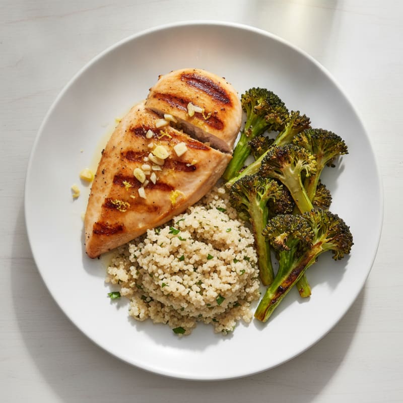 Grilled Chicken Breast with Quinoa and Roasted Broccoli