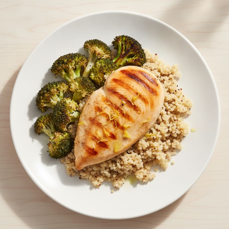Grilled Chicken Breast with Quinoa and Roasted Broccoli