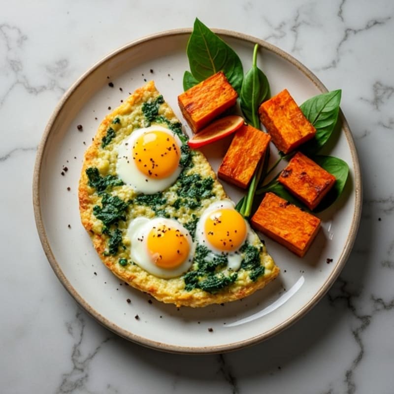 Fluffy Egg and Spinach Frittata with Roasted Sweet Potatoes