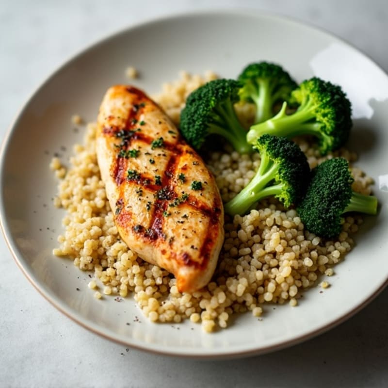 Grilled Chicken Breast with Roasted Broccoli and Quinoa