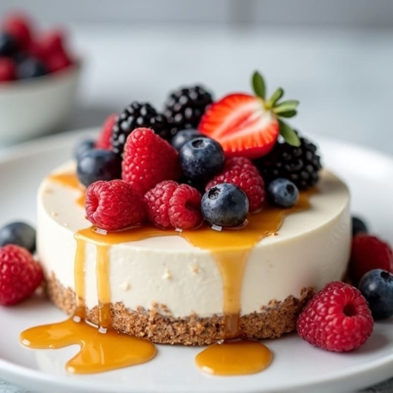 Greek Yogurt Protein Cheesecake with Mixed Berries