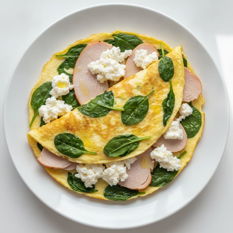 Egg White Spinach Omelette with Cottage Cheese and Sliced Turkey