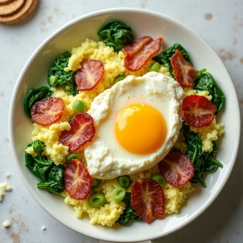 Cottage Cheese Egg Scramble with Spinach and Turkey Bacon