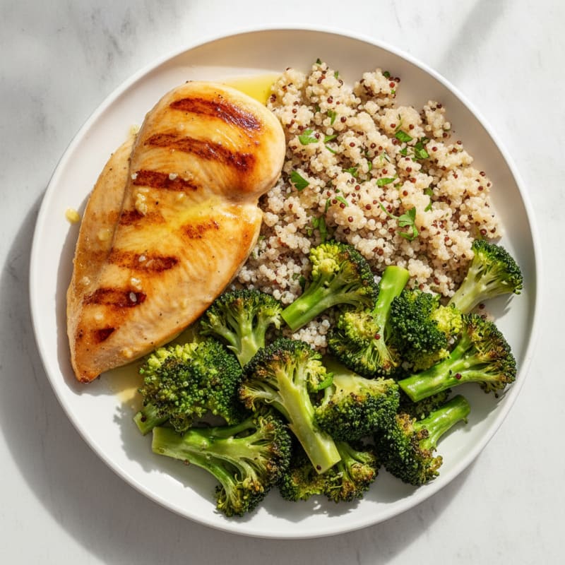 Grilled Chicken Breast with Quinoa and Steamed Broccoli