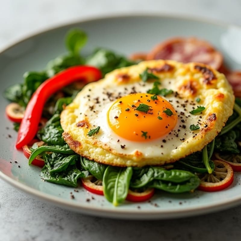 Egg White Spinach Scramble with Grilled Turkey Bacon